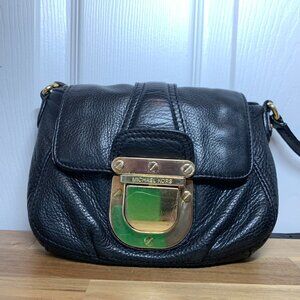 Michael Kors Black Leather Crossbody Bag with Gold Lock